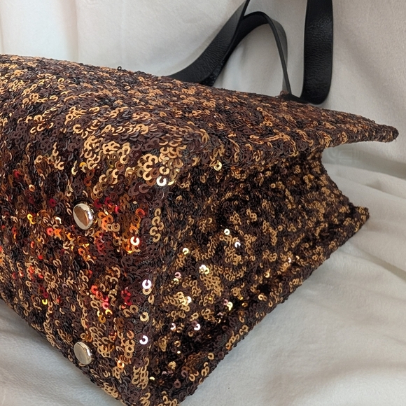 Kate Spade Black and Gold Sequin Shopper Style Tote Bag Leather Handles EUC - Picture 8 of 12